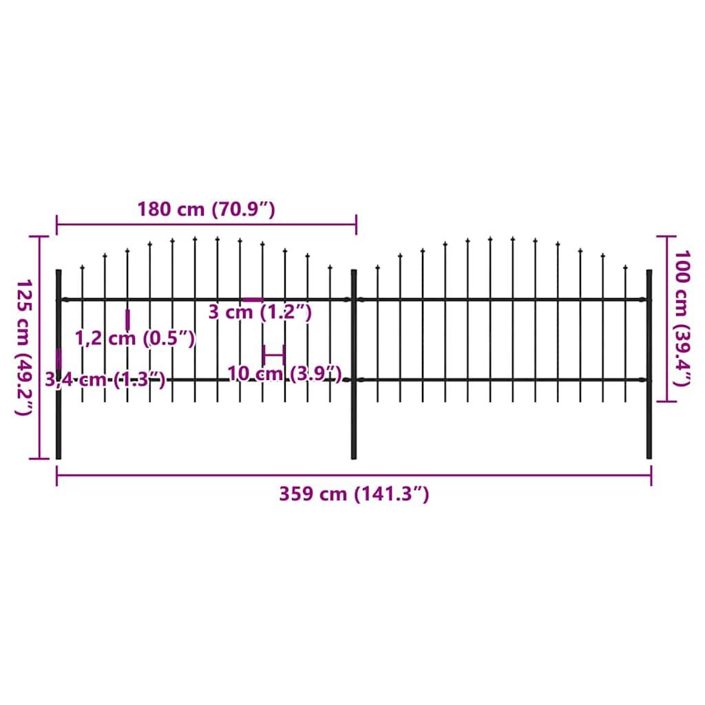 vidaXL Gartenzaun mit Speerspitzen Stahl (1 - 1,25) x 3,4 m Schwarz