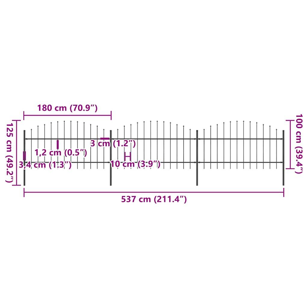 vidaXL Gartenzaun mit Speerspitzen Stahl (1 - 1,25) x 5,1 m Schwarz
