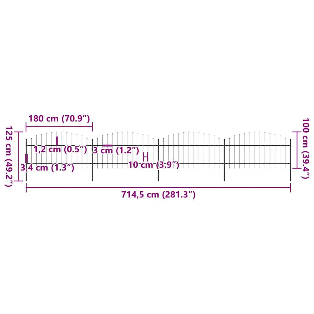 vidaXL Gartenzaun mit Speerspitzen Stahl (1 - 1,25) x 6,8 m Schwarz