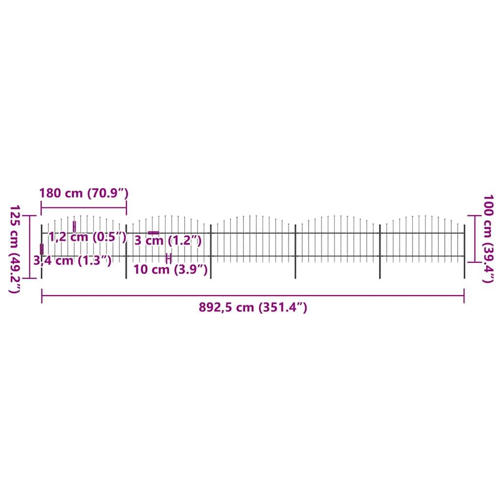 vidaXL Gartenzaun mit Speerspitzen Stahl (1 - 1,25) x 8,5 m Schwarz