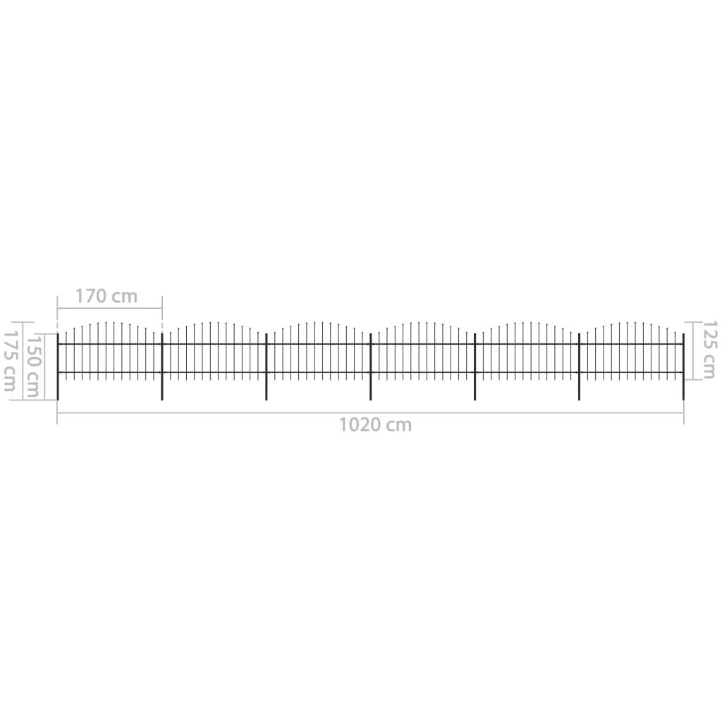 vidaXL Gartenzaun mit Speerspitzen Stahl (1 - 1,25) x 10,2 m Schwarz