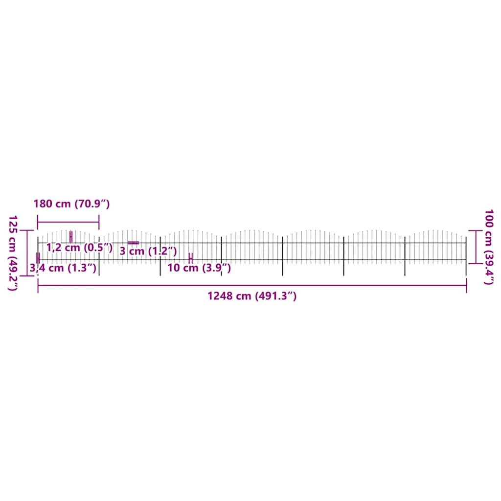 vidaXL Gartenzaun mit Speerspitzen Stahl (1 - 1,25) x 11,9 m Schwarz