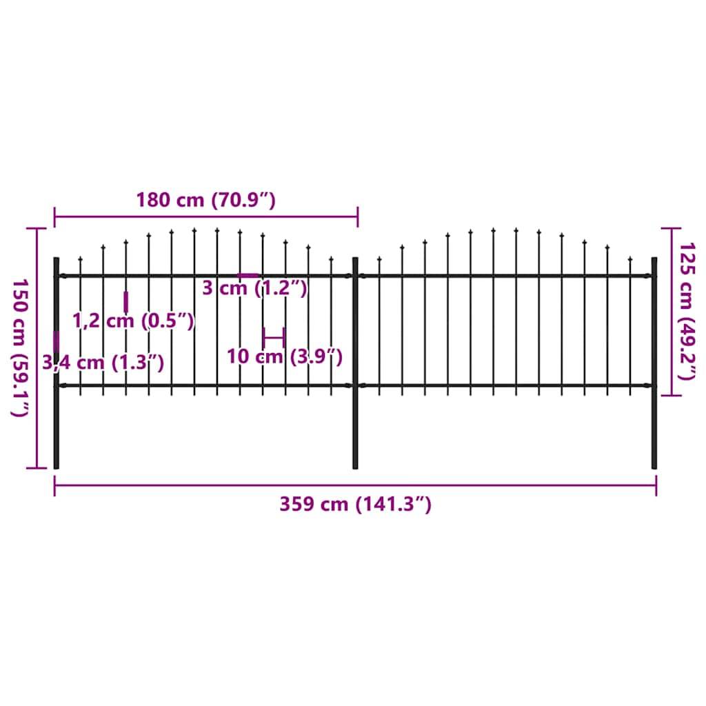 vidaXL Gartenzaun mit Speerspitzen Stahl (1,25 - 1,5) x 3,4 m Schwarz