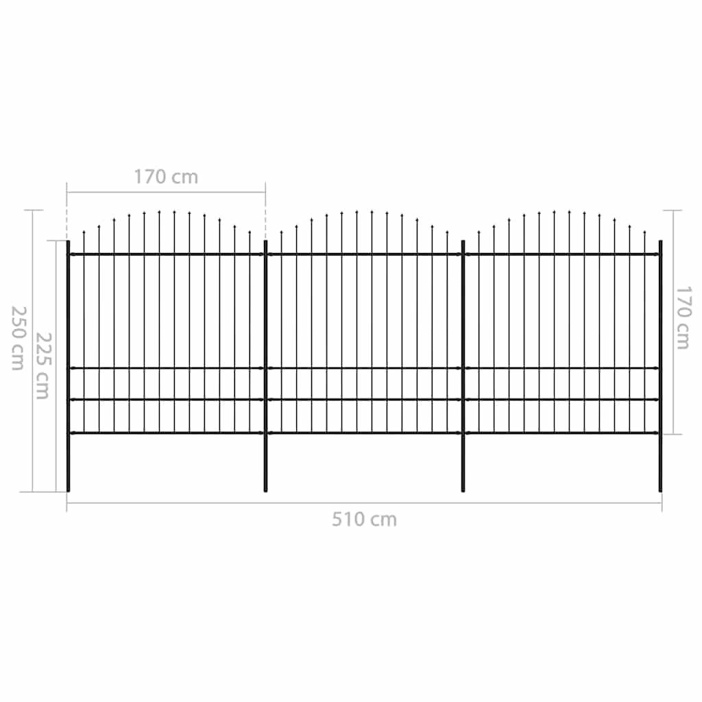 vidaXL Gartenzaun mit Speerspitzen Stahl (1,75 - 2) x 5,1 m Schwarz