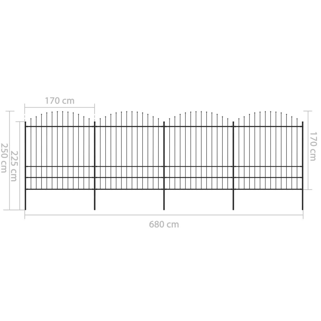 vidaXL Gartenzaun mit Speerspitzen Stahl (1,75 - 2) x 6,8 m Schwarz