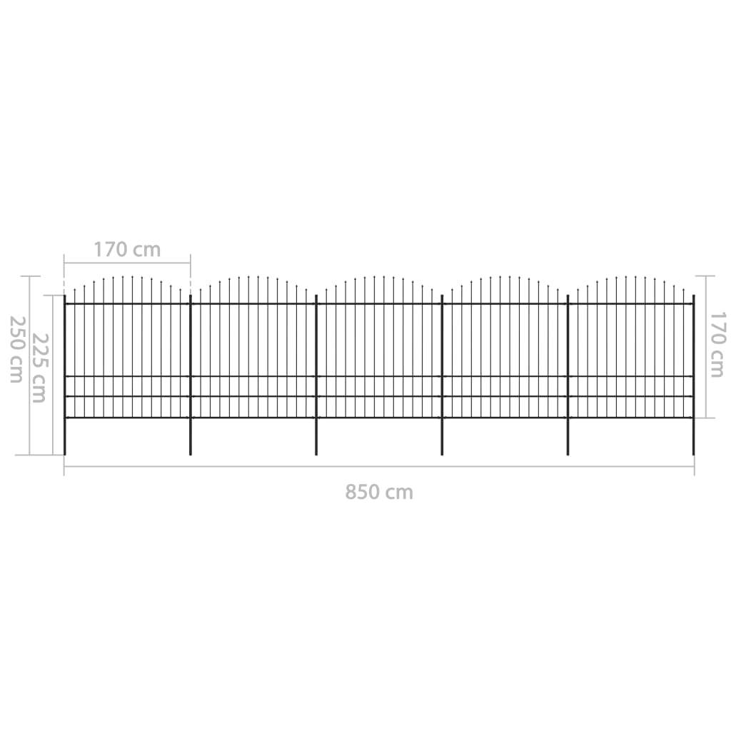 vidaXL Gartenzaun mit Speerspitzen Stahl (1,75 - 2) x 8,5 m Schwarz