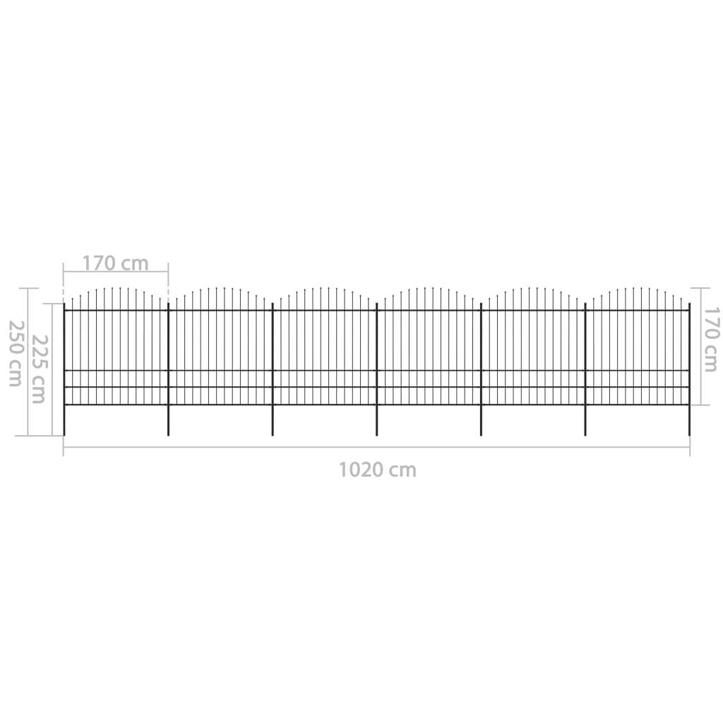 vidaXL Gartenzaun mit Speerspitzen Stahl (1,75 - 2) x 10,2 m Schwarz