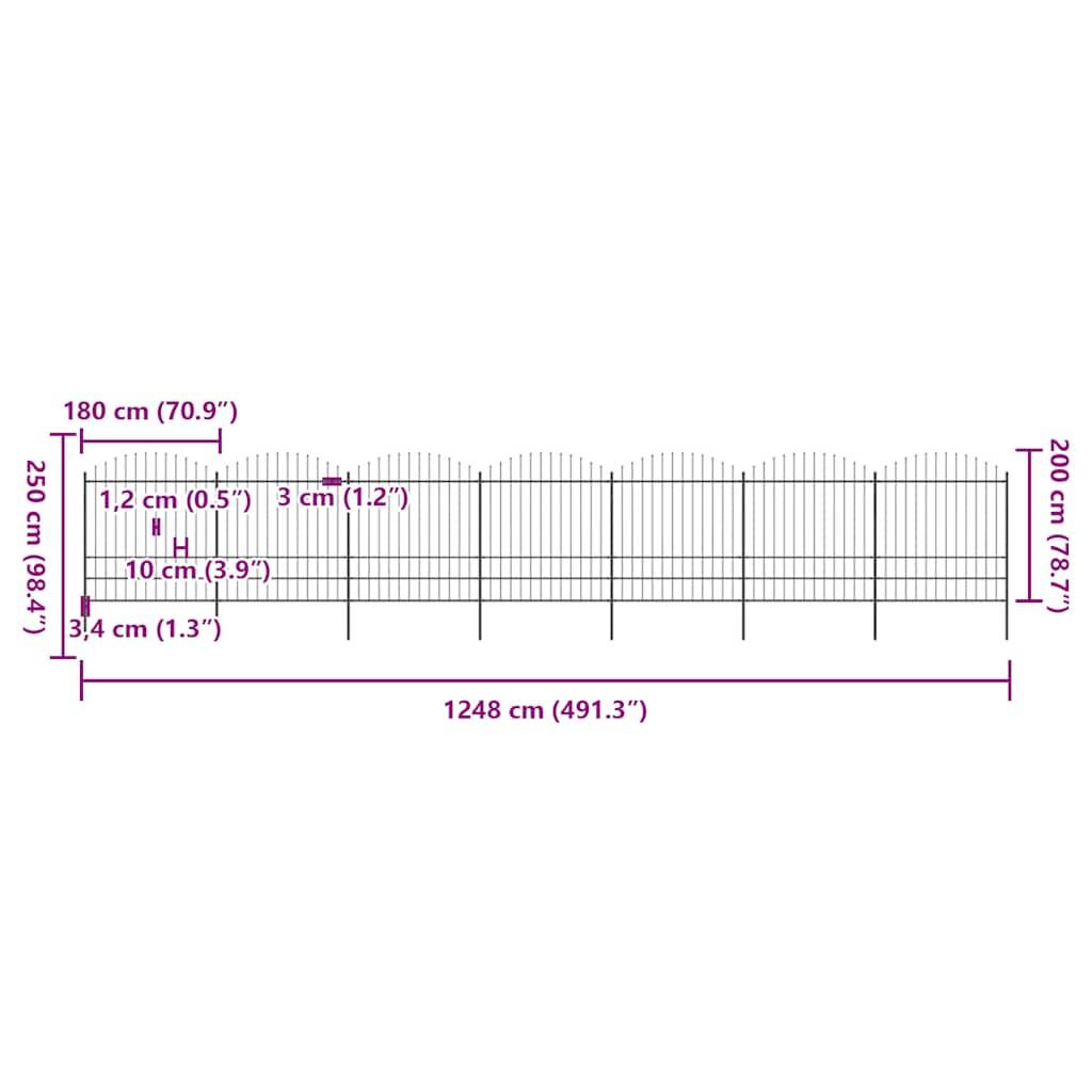 vidaXL Gartenzaun mit Speerspitzen Stahl (1,57 - 2) x 11,9 m Schwarz