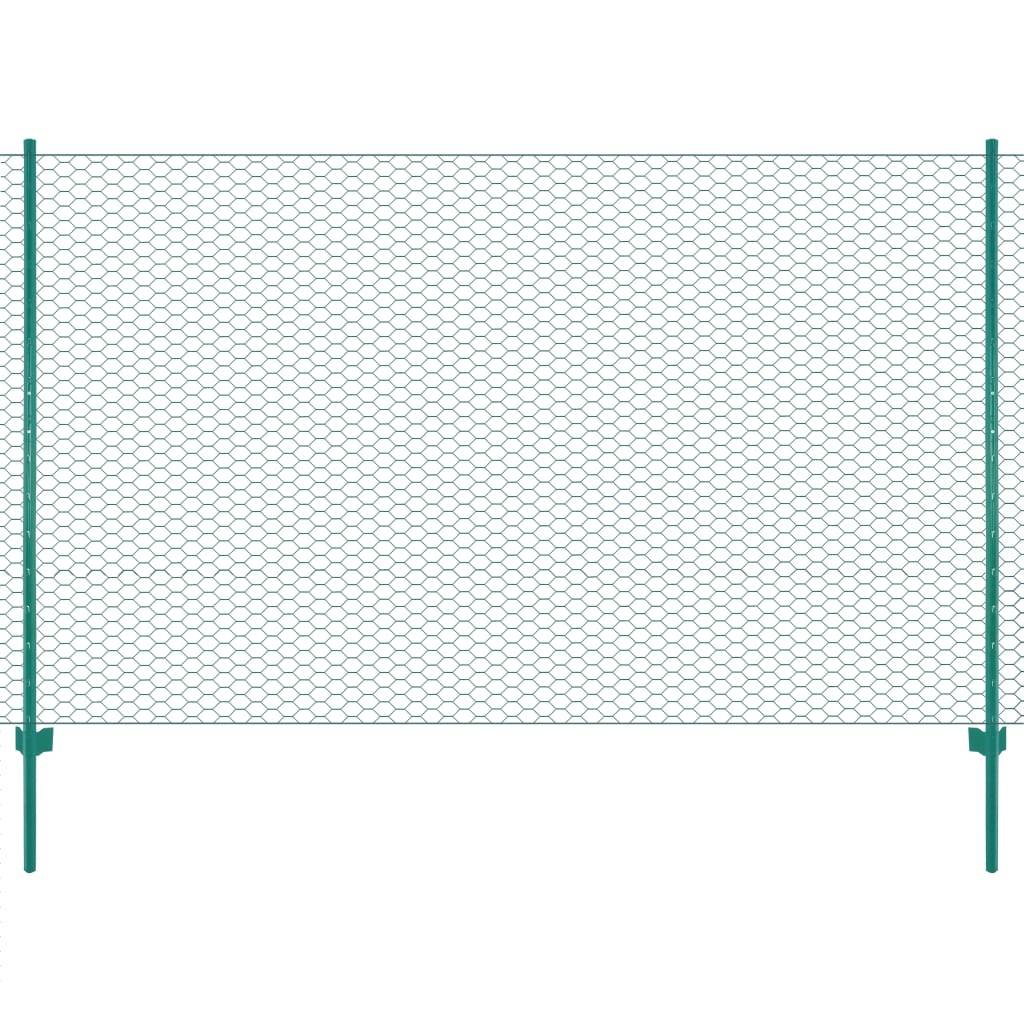 vidaXL Maschendrahtzaun mit Pfosten Stahl 25 x 2 m Grün