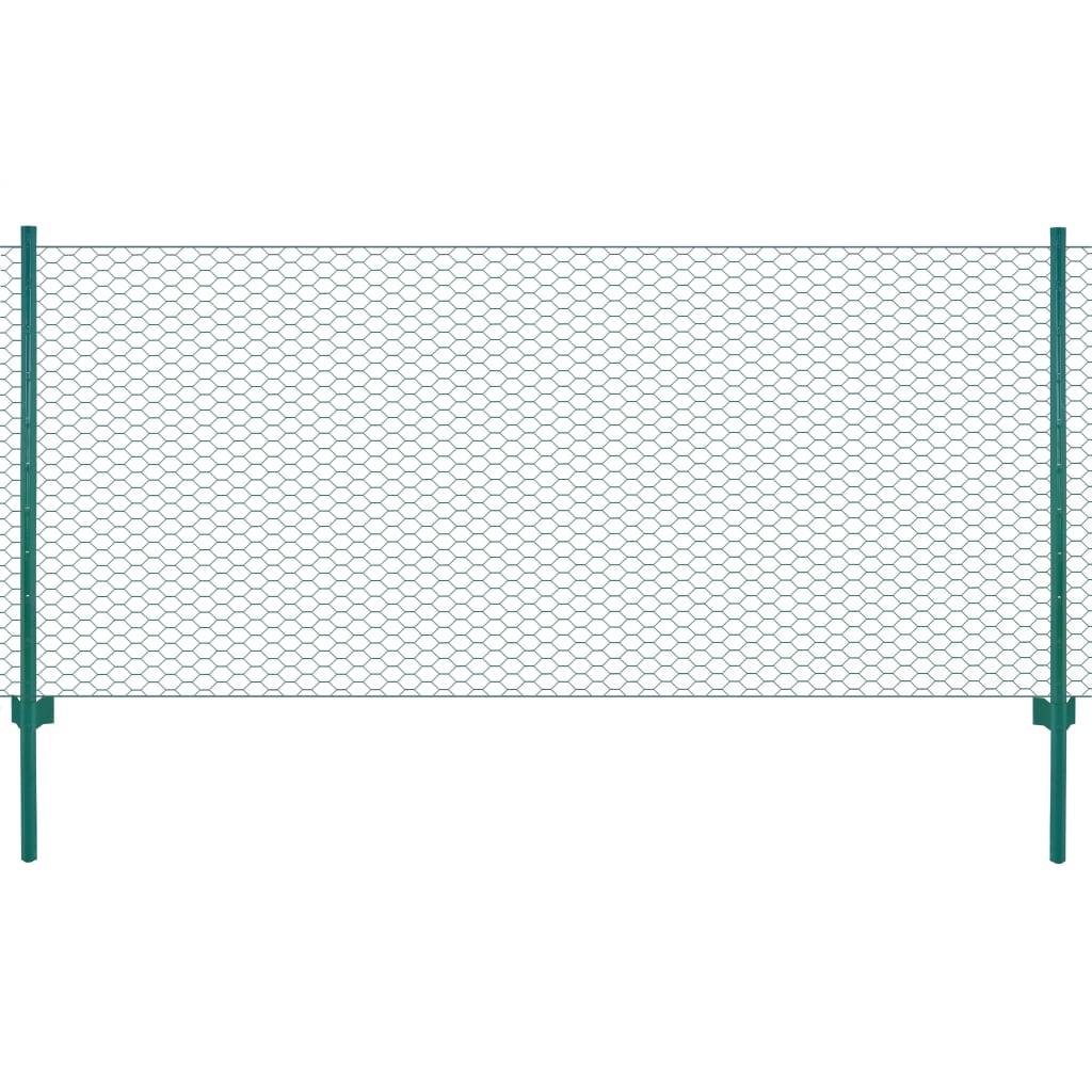 vidaXL Maschendrahtzaun mit Pfosten Stahl 25 x 0,75 m Grün