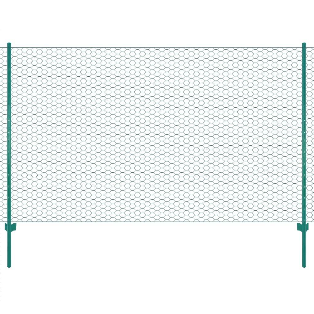 vidaXL Maschendrahtzaun mit Pfosten Stahl 25 x 1,5 m Grün