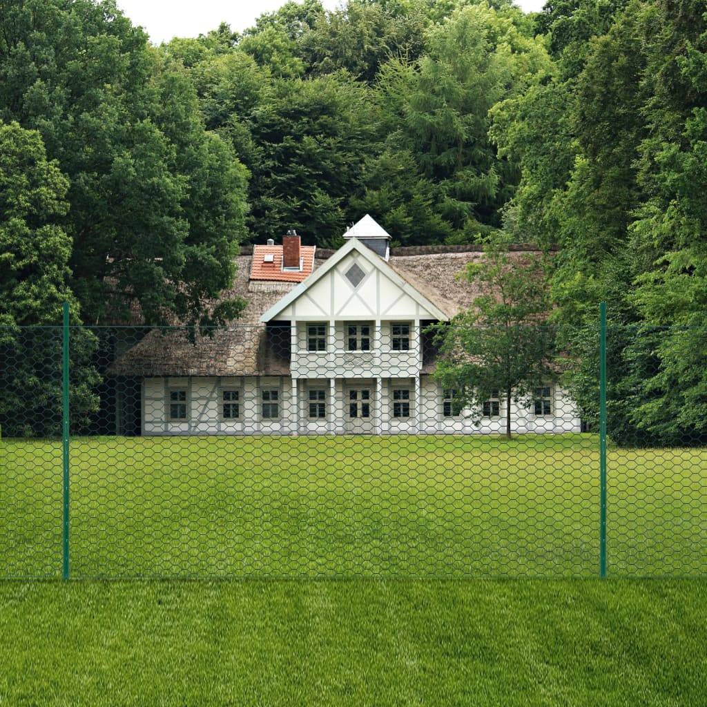 vidaXL Maschendrahtzaun mit Pfosten Stahl 25 x 1,5 m Grün