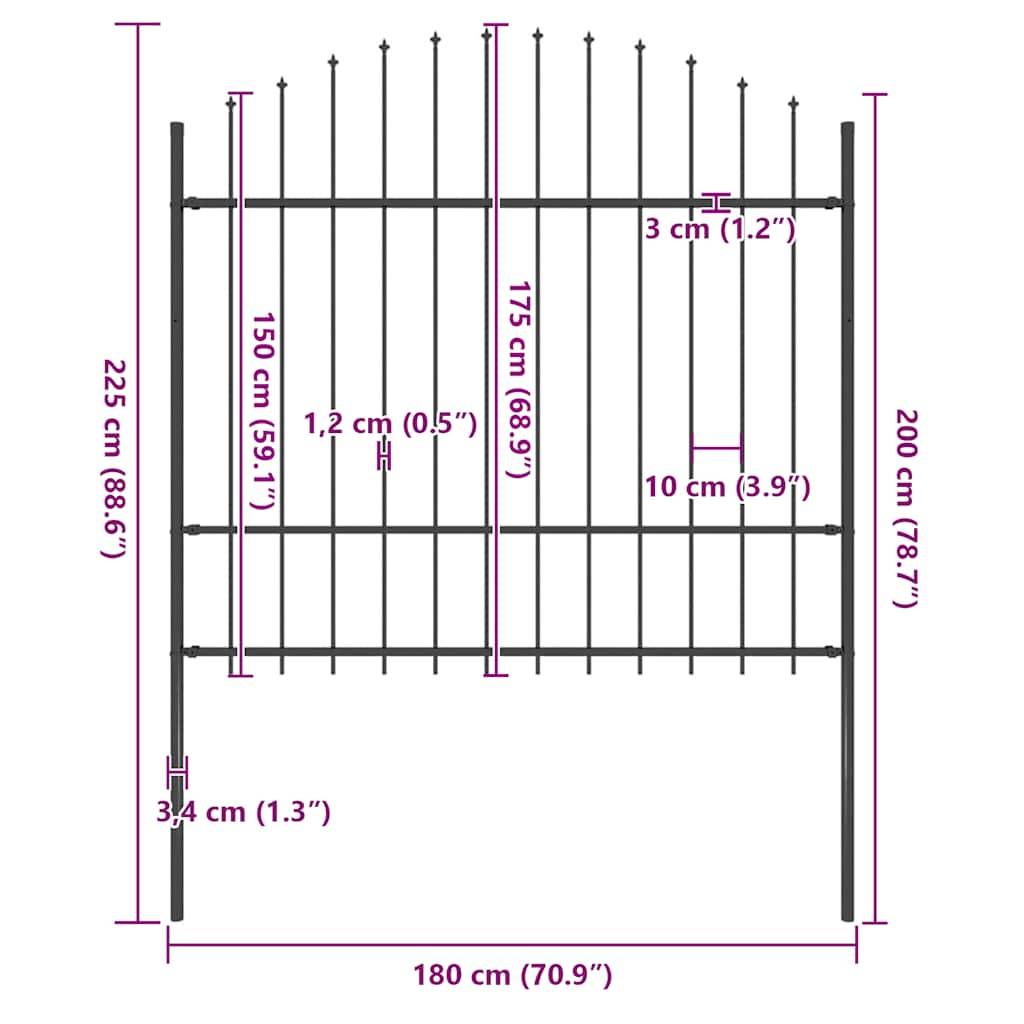 vidaXL Gartenzaun mit Speerspitzen Stahl (1,5 - 1,75) x 1,7 m Schwarz