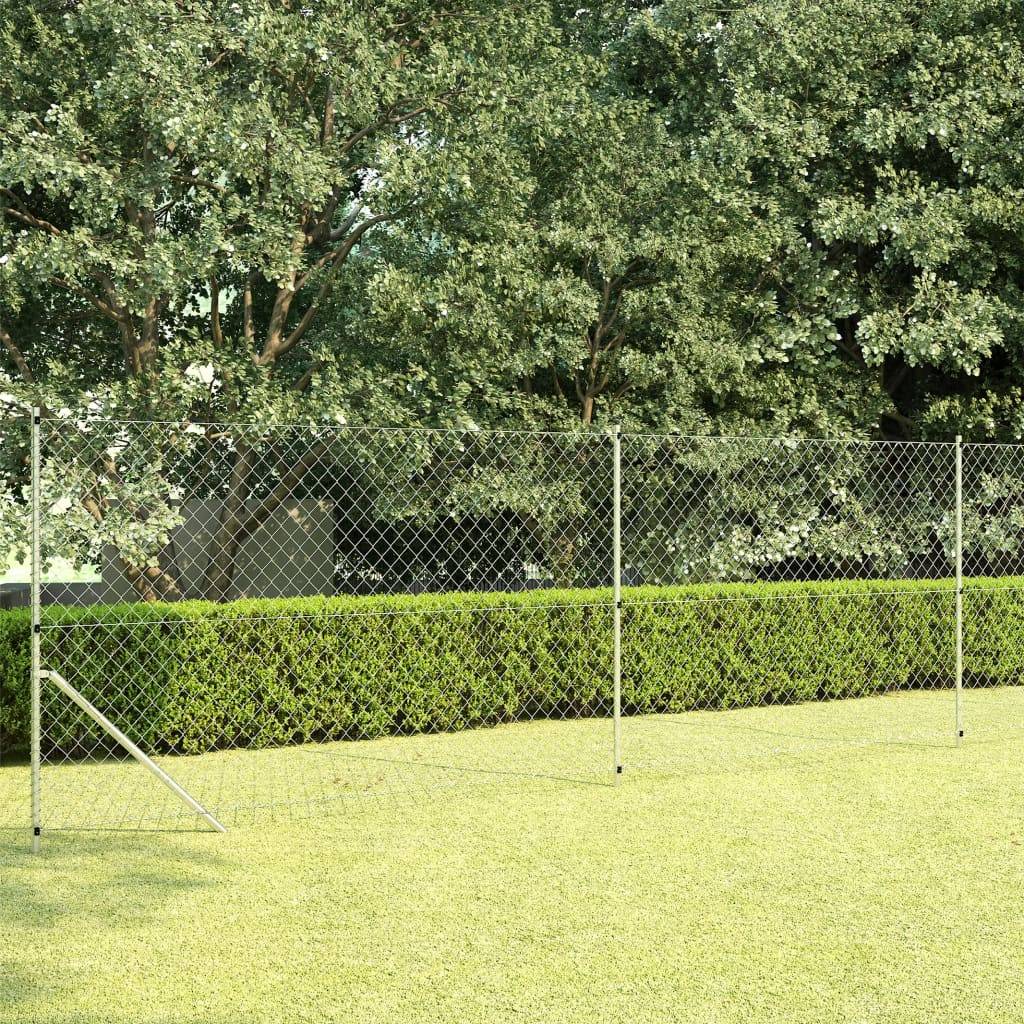 vidaXL Maschendrahtzaun mit Pfosten Verzinkter Stahl 15×1,5 m Silbern