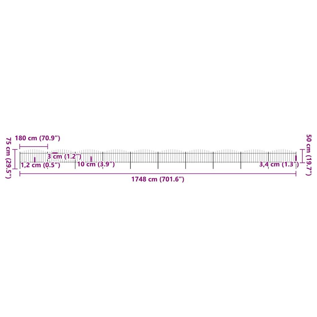 vidaXL Gartenzaun mit Speerspitzen Stahl (0,5 - 0,75) x 17 m Schwarz