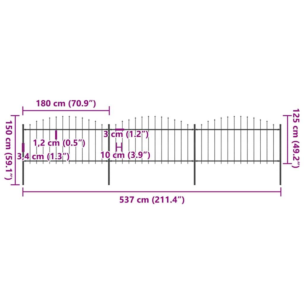 vidaXL Gartenzaun mit Speerspitzen Stahl (1,25 - 1,5) x 5,1 m Schwarz