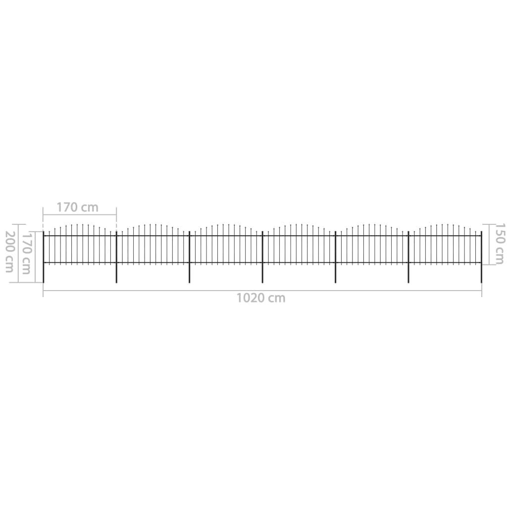vidaXL Gartenzaun mit Speerspitzen Stahl (1,25 - 1,5) x 10,2 m Schwarz