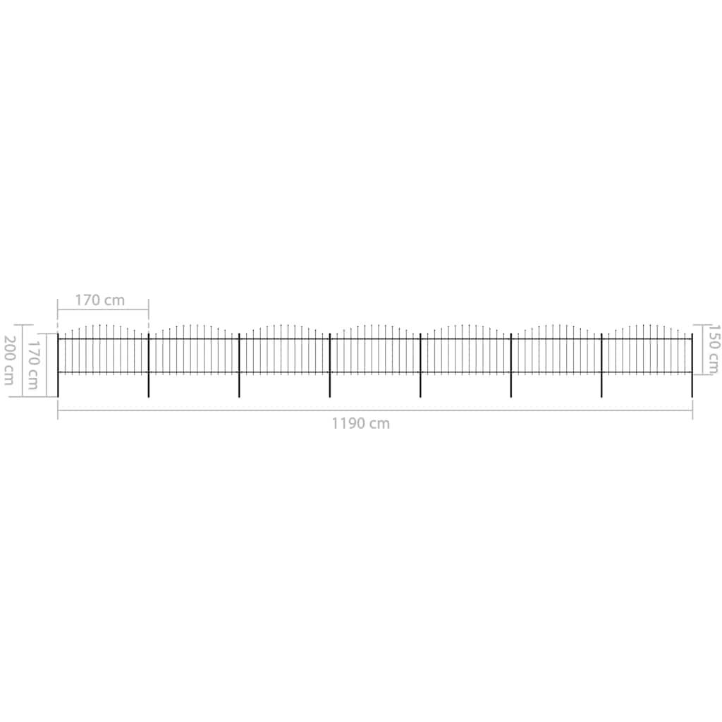 vidaXL Gartenzaun mit Speerspitzen Stahl (1,25 - 1,5) x 11,9 m Schwarz