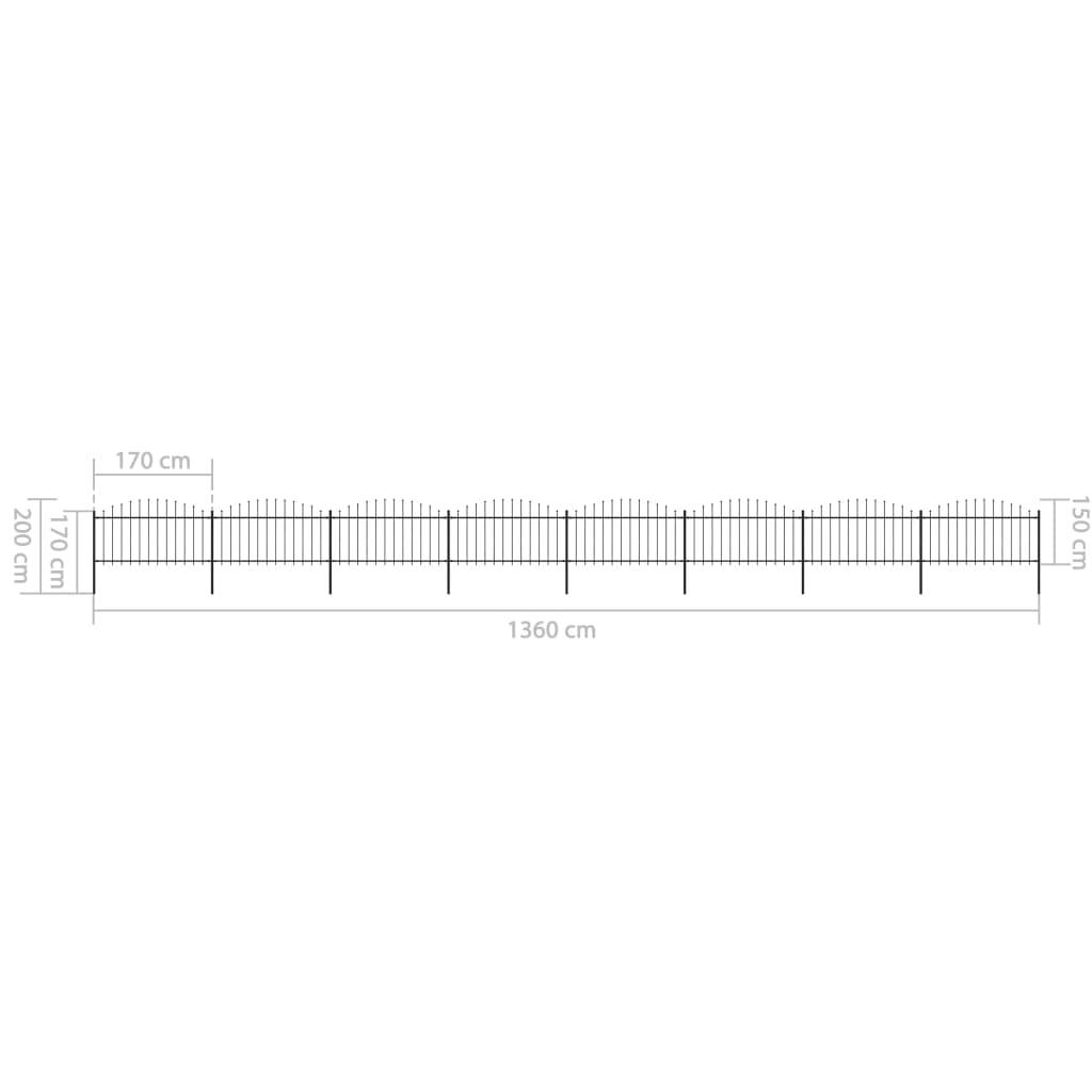 vidaXL Gartenzaun mit Speerspitzen Stahl (1,25 - 1,5) x 13,6 m Schwarz