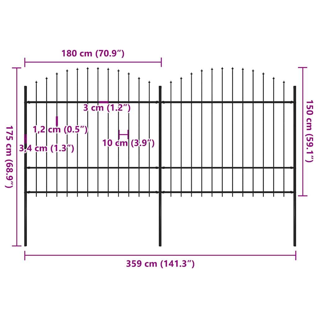 vidaXL Gartenzaun mit Speerspitzen Stahl (1,5 - 1,75) x 3,4 m Schwarz