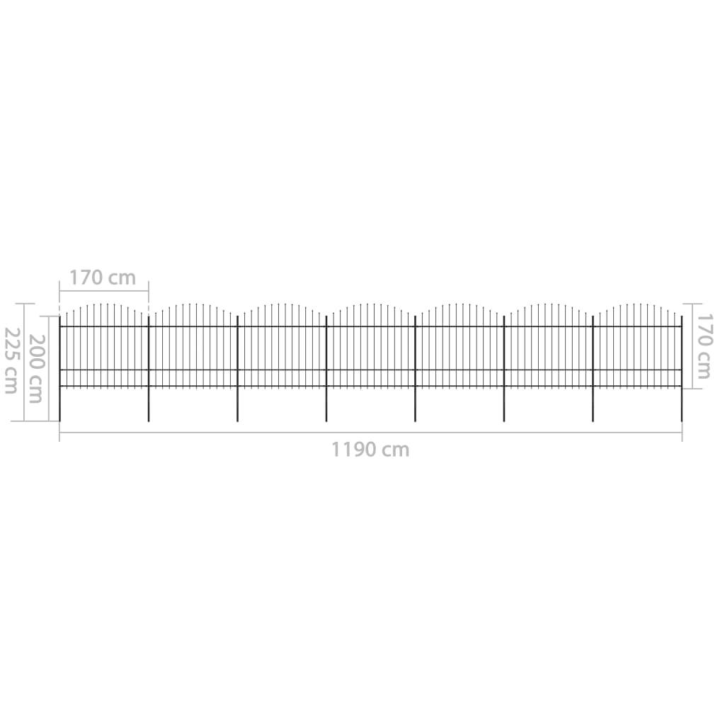 vidaXL Gartenzaun mit Speerspitzen Stahl (1,5 - 1,75) x 11,9 m Schwarz