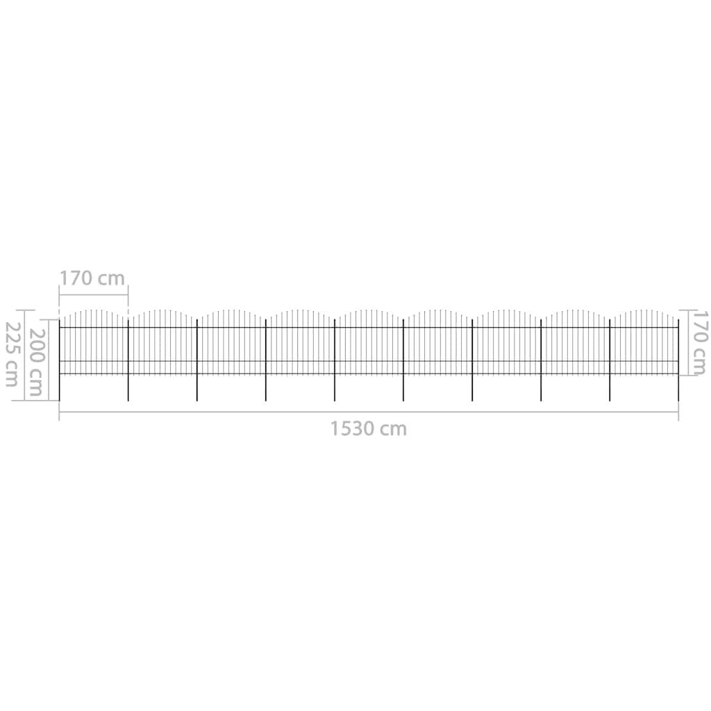 vidaXL Gartenzaun mit Speerspitzen Stahl (1,5 - 1,75) x 15,3 m Schwarz