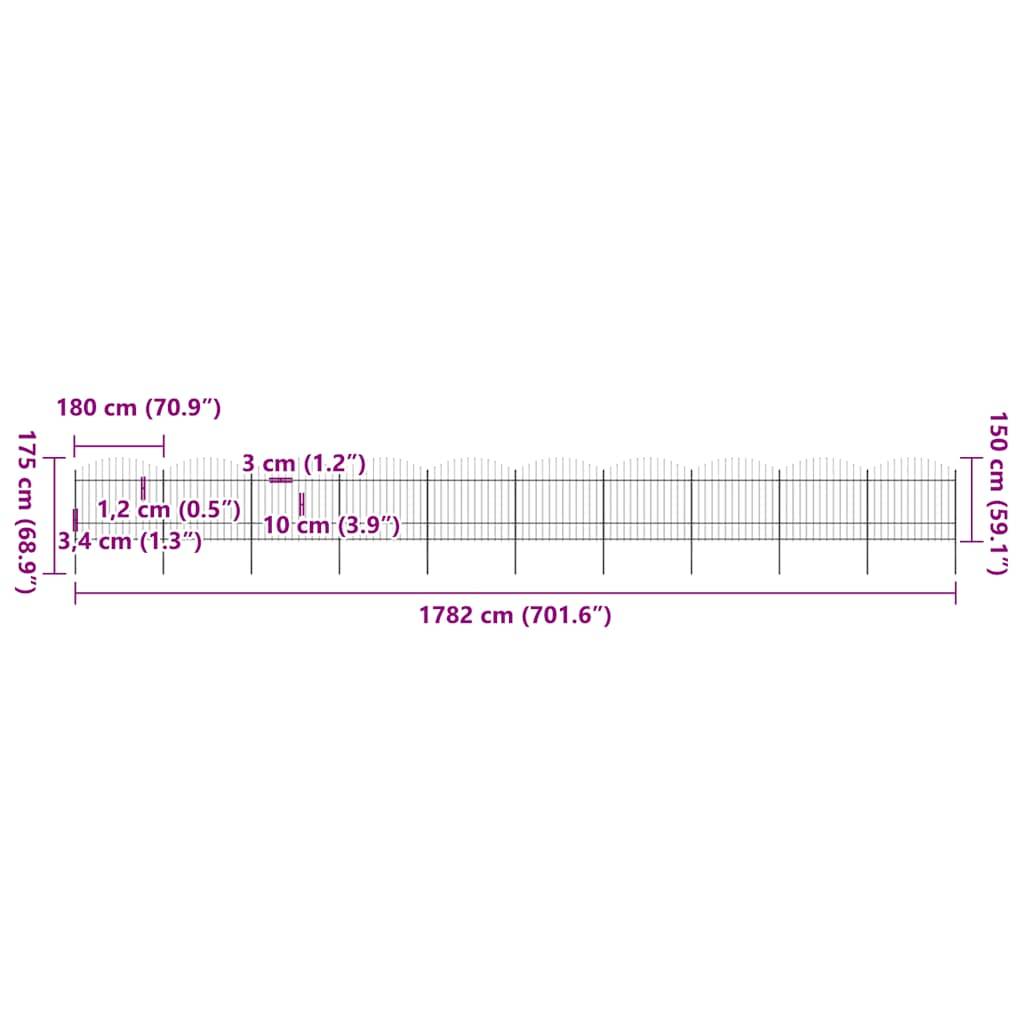 vidaXL Gartenzaun mit Speerspitzen Stahl (1,5 - 1,75) x 17 m Schwarz