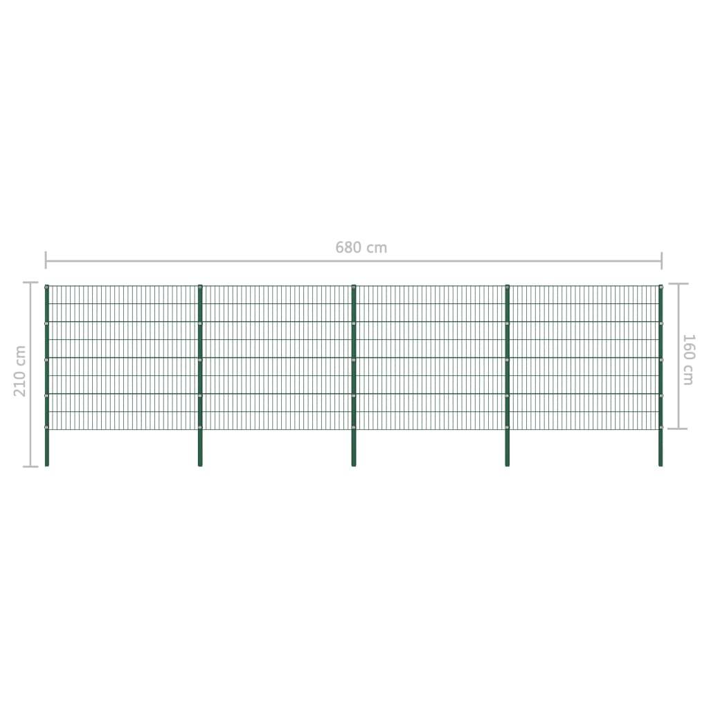vidaXL Zaunfeld mit Pfosten Eisen 6,8 x 1,6 m Grün