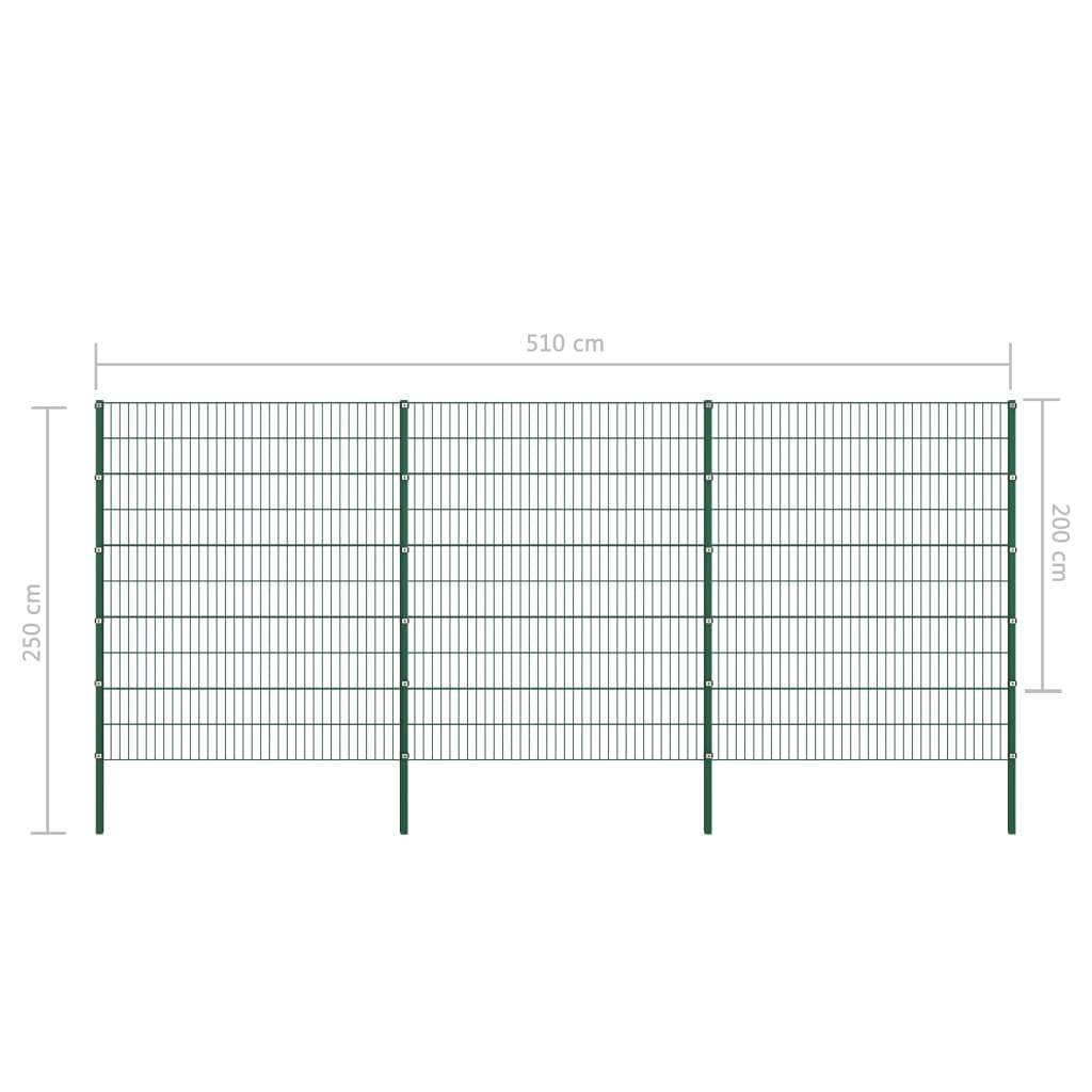 vidaXL Zaunfeld mit Pfosten Eisen 5,1 x 2 m Grün