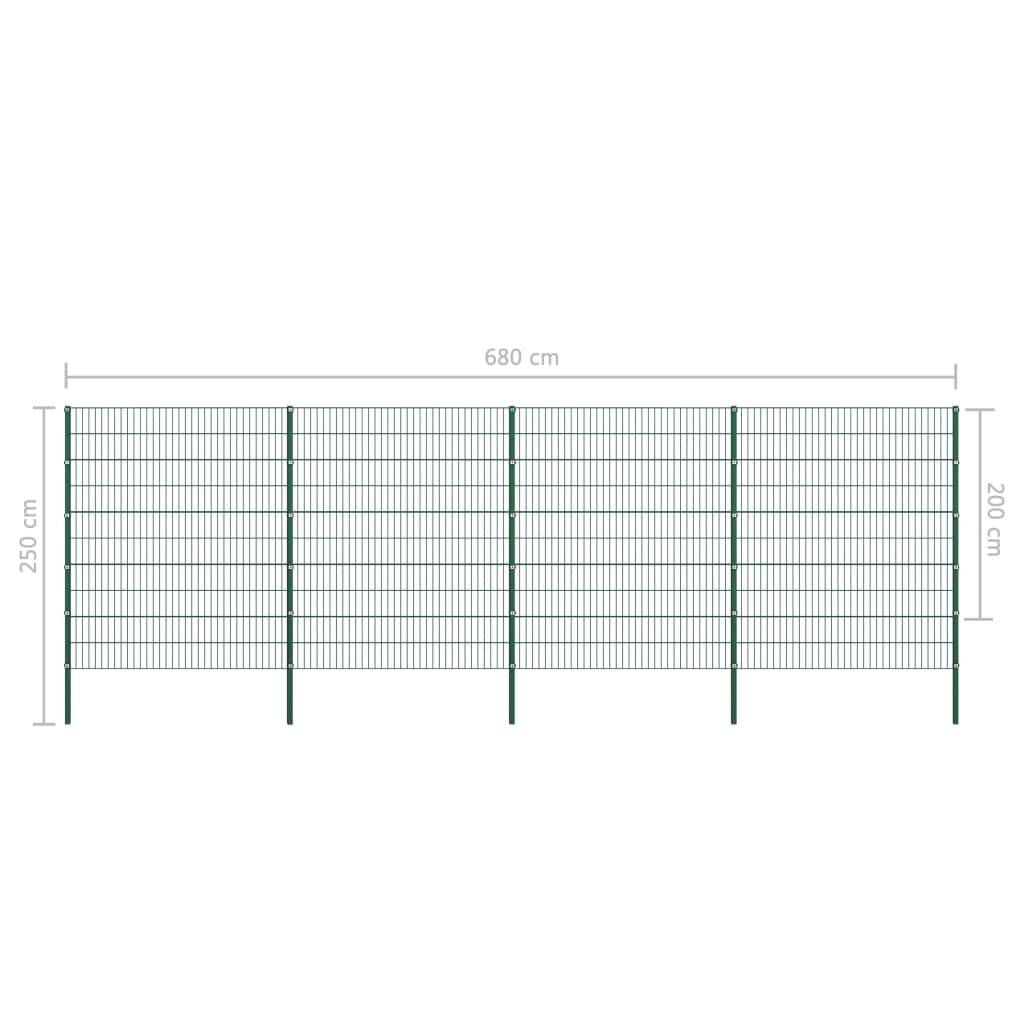 vidaXL Zaunfeld mit Pfosten Eisen 6,8 x 2 m Grün