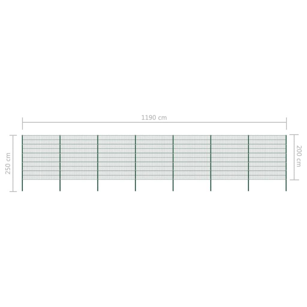 vidaXL Zaunfeld mit Pfosten Eisen 11,9 x 2 m Grün