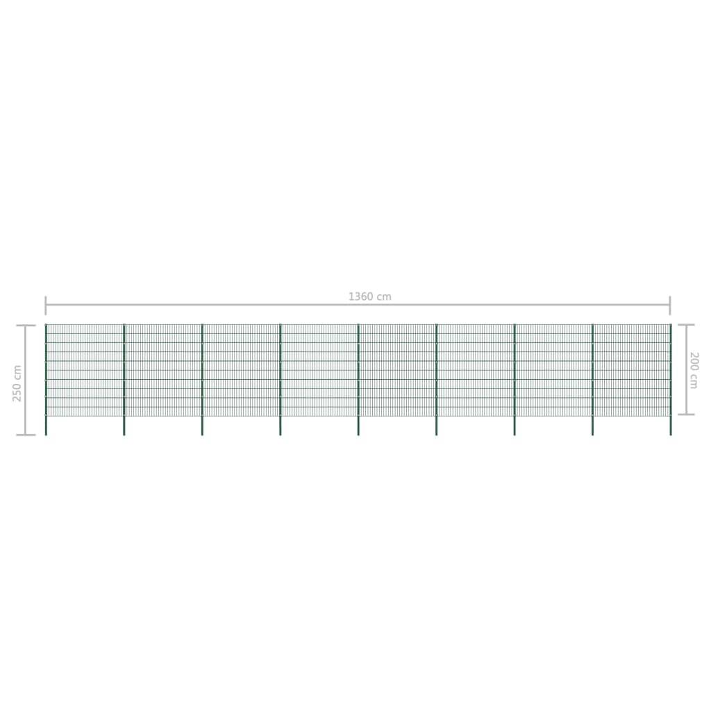 vidaXL Zaunfeld mit Pfosten Eisen 13,6 x 2 m Grün