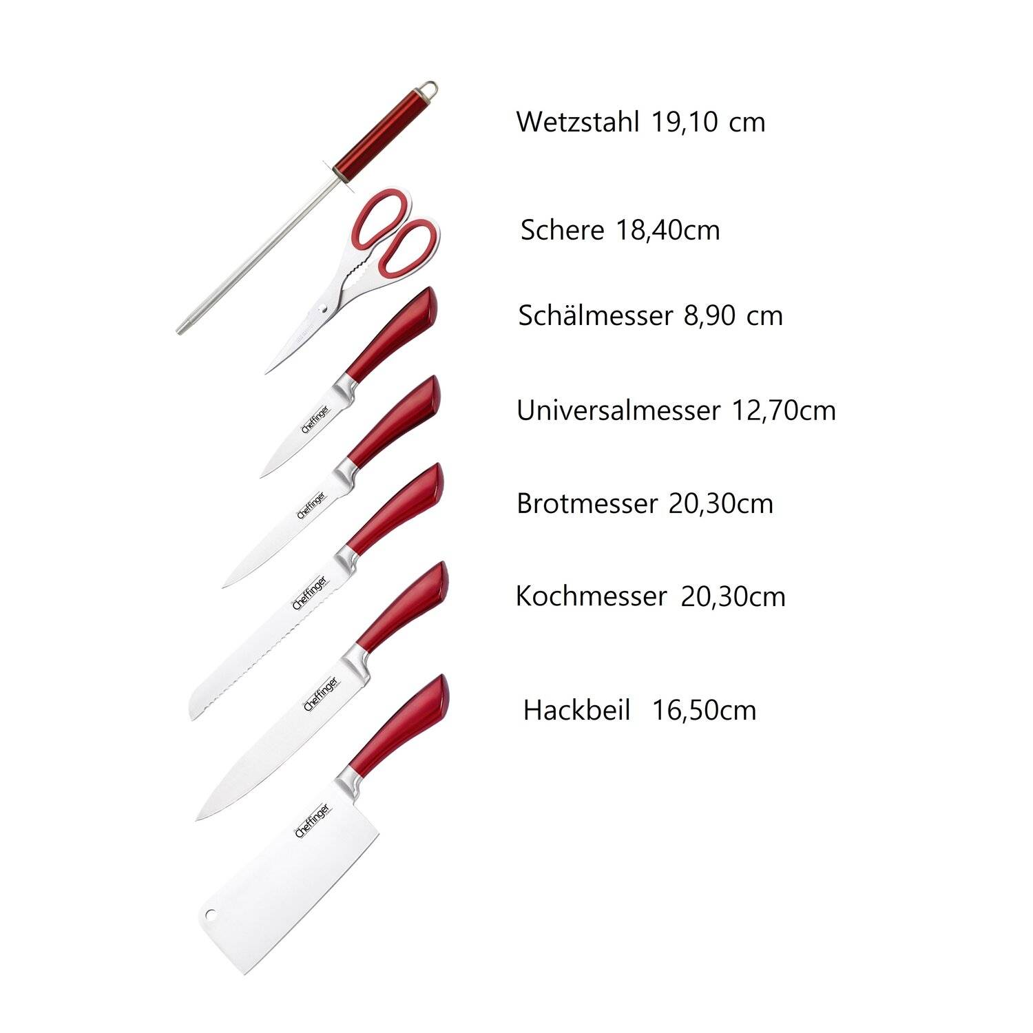 8-teiliges Profi Messer-Set Messerblock sehr hochwertiges Selbstschärfen Messer Küchenmesser Set in Rot
