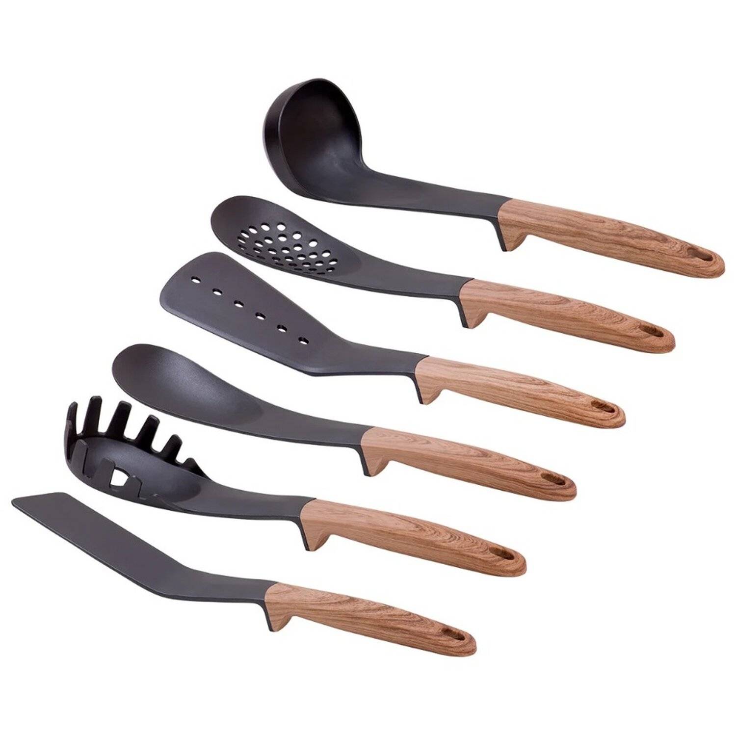 Küchenhelfer 7-teilig Spaghettiheber, Schöpfkelle, Pfannenwender, Servierlöffel Kochbesteck Drehbar Gastronomie Motiv 3