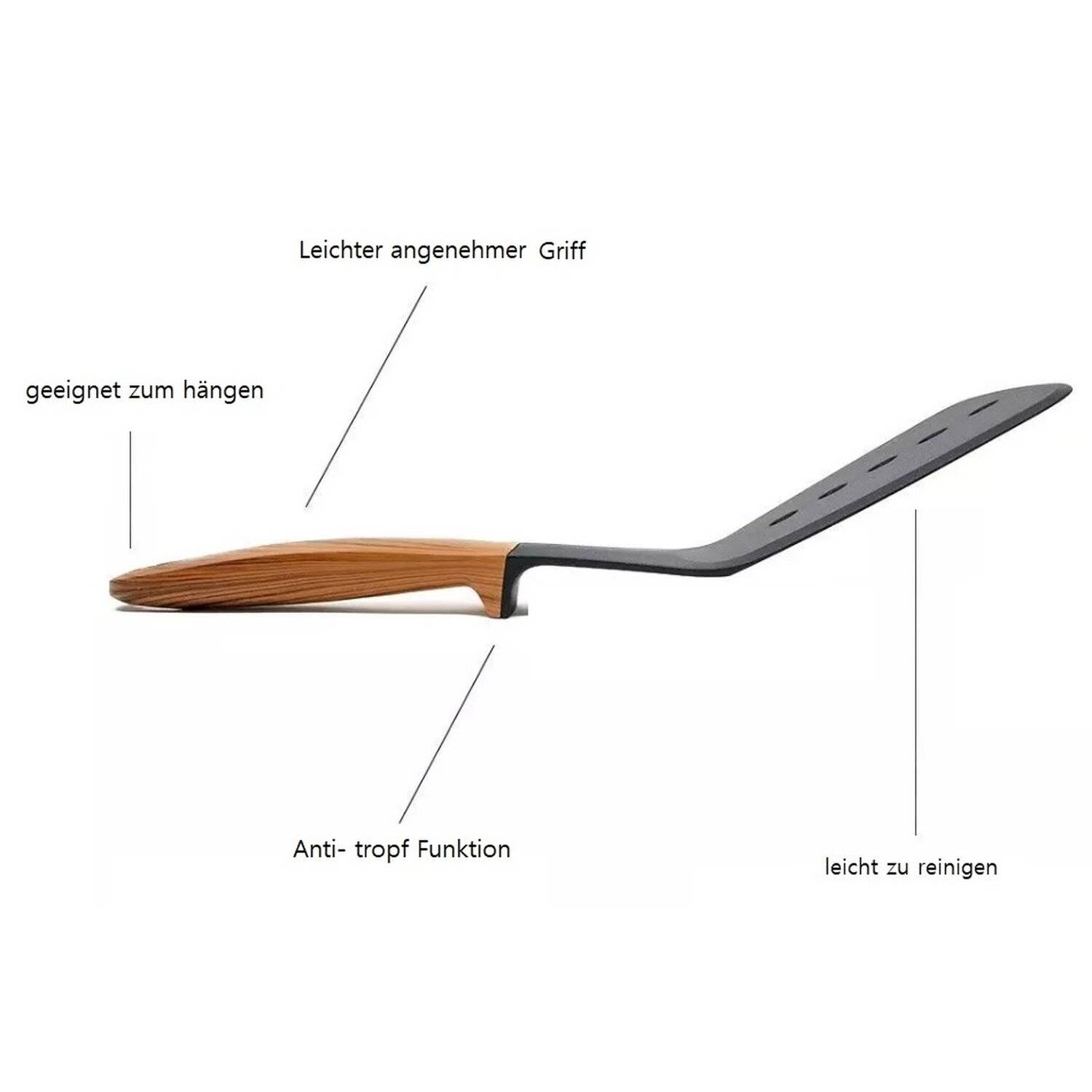 Küchenhelfer 7-teilig Spaghettiheber, Schöpfkelle, Pfannenwender, Servierlöffel Kochbesteck Drehbar Gastronomie Motiv 3