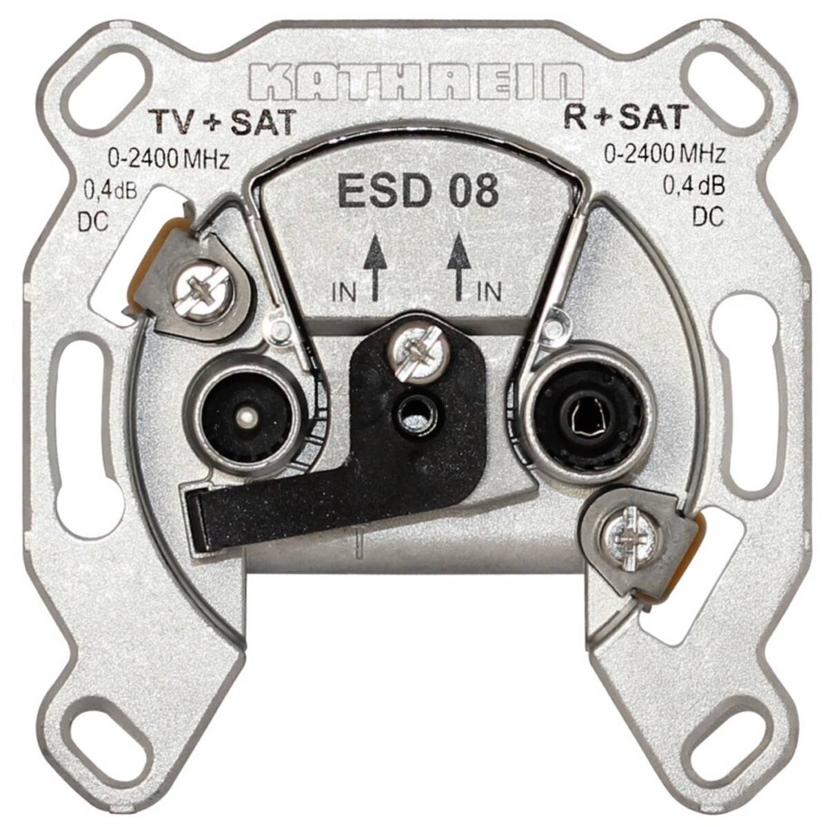 Eine silberne KATHREIN-Wandsteckdose mit der Beschriftung 