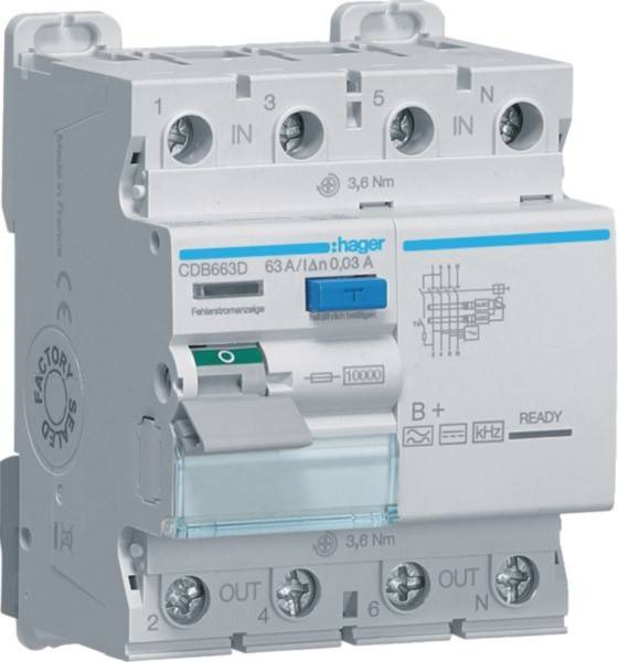 Hager Fehlerstromschutzschalter CDB663D
