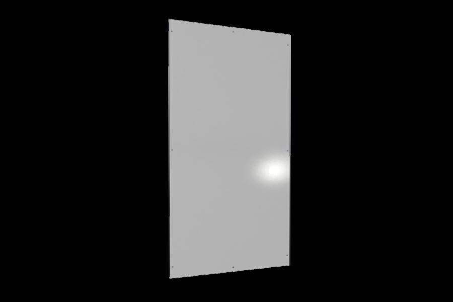 Ein einfaches weißes, vertikal ausgerichtetes Rechteck mit glänzender Textur zeigt minimale Lichtreflexion auf einem schwarzen Hintergrund.