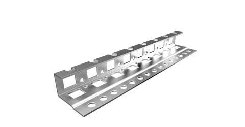 Metallhalterung mit mehreren Schlitzen und kreisförmigen Löchern zum Montieren oder Befestigen von Objekten.