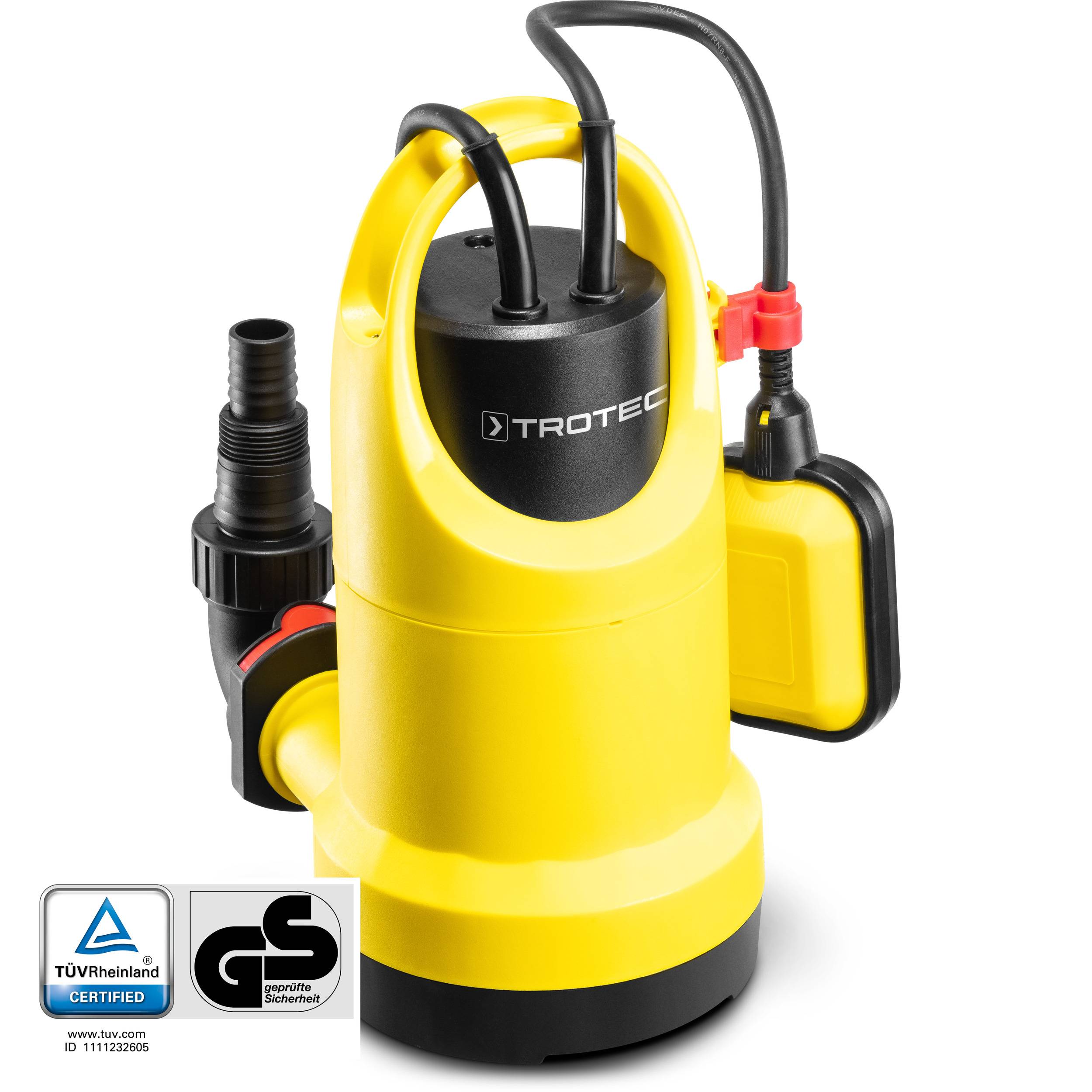 TROTEC Tauchpumpe TWP 7506 E – Pumpe für Klarwasser – Fördermenge 1300 l/h, Eintauchtiefe max. 7 m, Rückflussstopp, IP8X, Einfacher Schlauchans