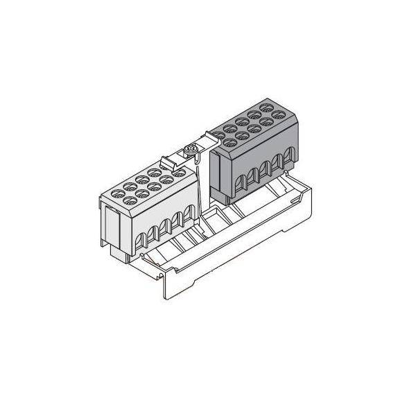 Isometrische Zeichnung einer zweipositionigen Elektroklemmenblock-Steckverbindung mit Schraubklemmklemmen auf einer Montagebasis.