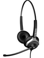 Schwarzes Over-Ear-Kopfhörer-Headset mit Boom-Mikrofon und gepolstertem Kopfbügel, isoliert auf weißem Hintergrund dargestellt.