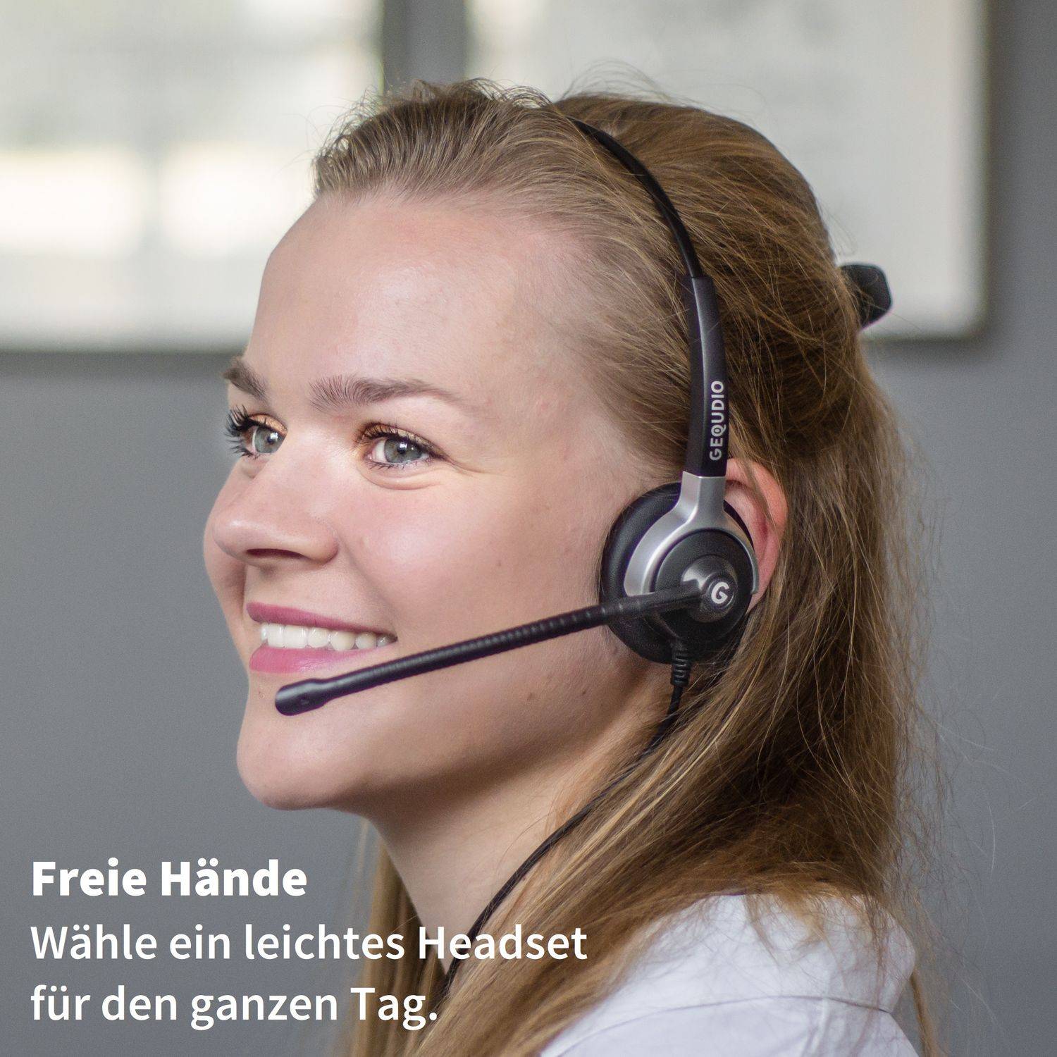 GEQUDIO Headset 1-Ohr für Mitel, Aastra, Poly, Gigaset-RJ Telefon inklusive RJ Kabel, Lautstärkeregelung, Ersatz Polster