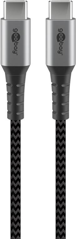 USB-C auf USB-C Textilkabel mit Metallsteckern, extra-robustes Verbindungskabel für Geräte mit USB-C Anschluss, optimier