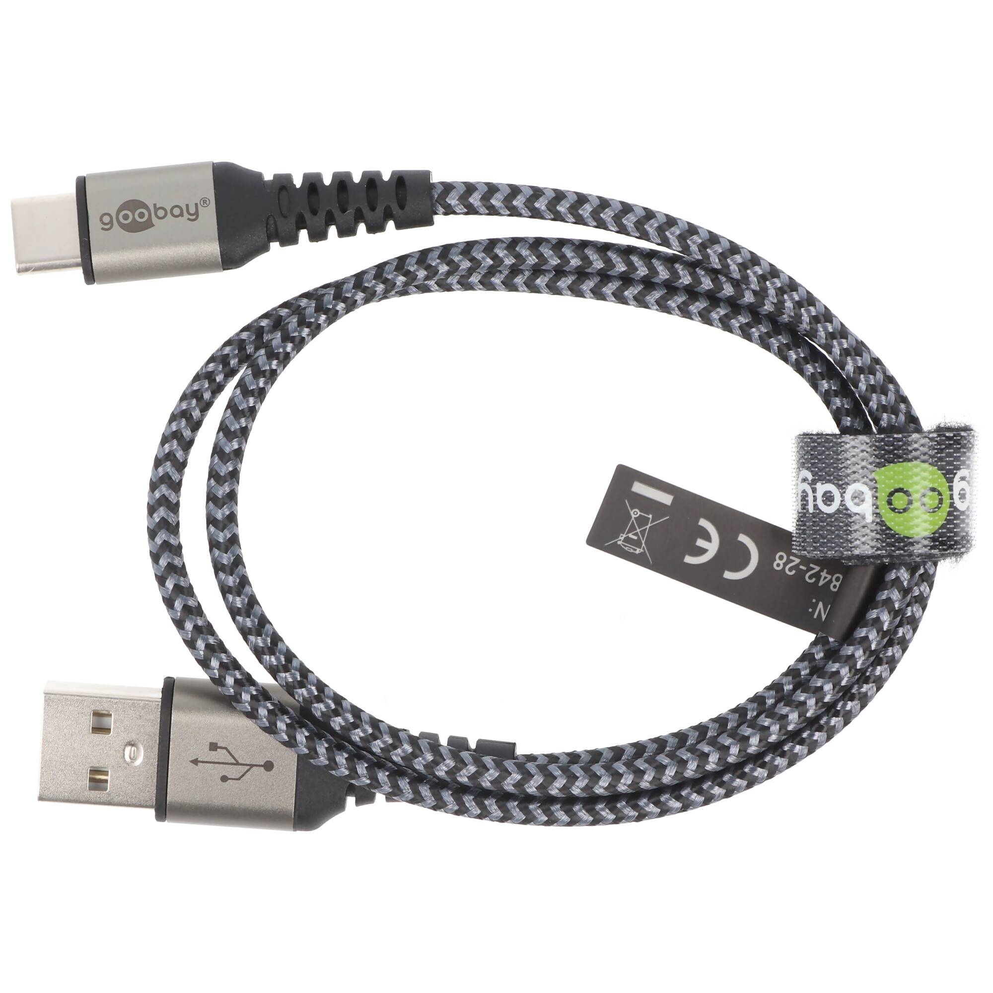 Lightning auf USB-A Textilkabel mit Metallsteckern, extra-robustes Verbindungskabel für Apple iPhone, iPad, iPod, AirPod