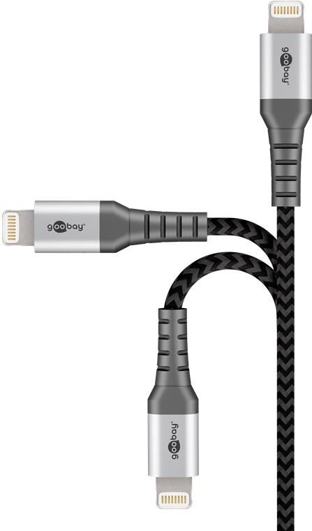 Lightning auf USB-A Textilkabel mit Metallsteckern, extra-robustes Verbindungskabel für Apple iPhone, iPad, iPod, AirPod