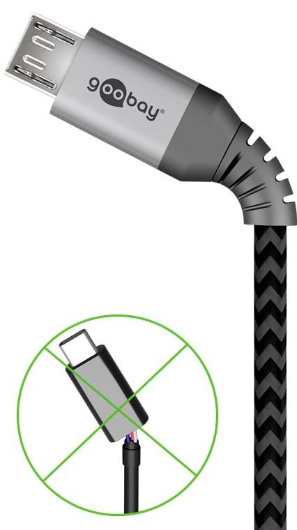 Micro-USB auf USB-A Textilkabel mit Metallsteckern, extra-robustes Verbindungskabel für Geräte mit Micro-USB Anschluss,