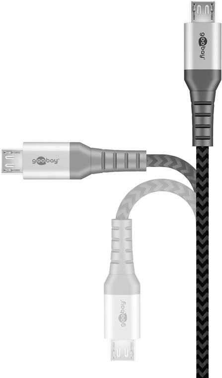 Micro-USB auf USB-A Textilkabel mit Metallsteckern, extra-robustes Verbindungskabel für Geräte mit Micro-USB Anschluss,