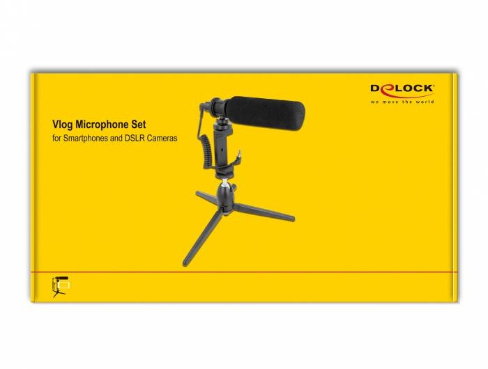 Delock Vlog Shotgun Mikrofon Set fuer Smartphones und DSLR Kameras