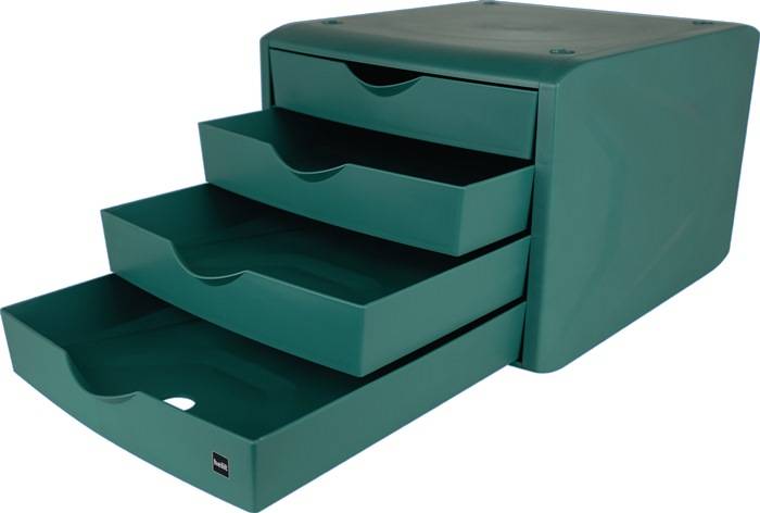 Schubladenbox m.Auszugssperre 4 Schubl.grün H215xB265xT332mm HELIT